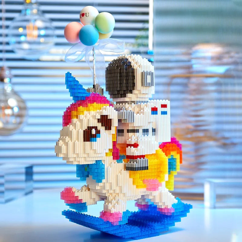 Trend Lighted Rainbow Unicorn Building Blocks Space Astronaut Assembled Toys - Blocks Boy