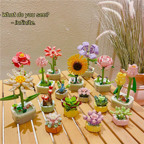 Potted building block flower City Creative Succulents Desktop Decoration Ornaments Building Blocks Bricks Toys Girl Gifts XMAS