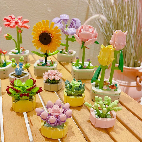 Potted building block flower City Creative Succulents Desktop Decoration Ornaments Building Blocks Bricks Toys Girl Gifts XMAS
